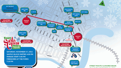 2012년 위니펙 산타크루즈 퍼레이드 - 11월 17일(토) 오후 5시 개최